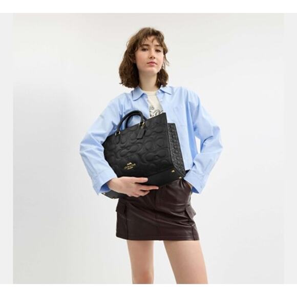 Coach Large Maggie Tote Bag In Blocked Signature Leather Black CY672 $598 - Picture 10 of 12